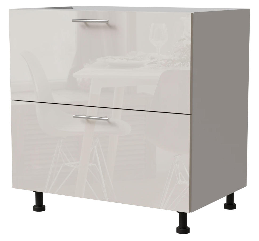 SCHUBLADENUNTERSCHRANK Brerra D2R/80 Korpus weiß / Front RAL 9001 creme Hochglanz 80 / 50 / 82 cm Schubladensystem REJS Comfort Box - Creme/Weiß, Holz/Holzwerkstoff (80/82/50cm) - Feldmann-Wohnen