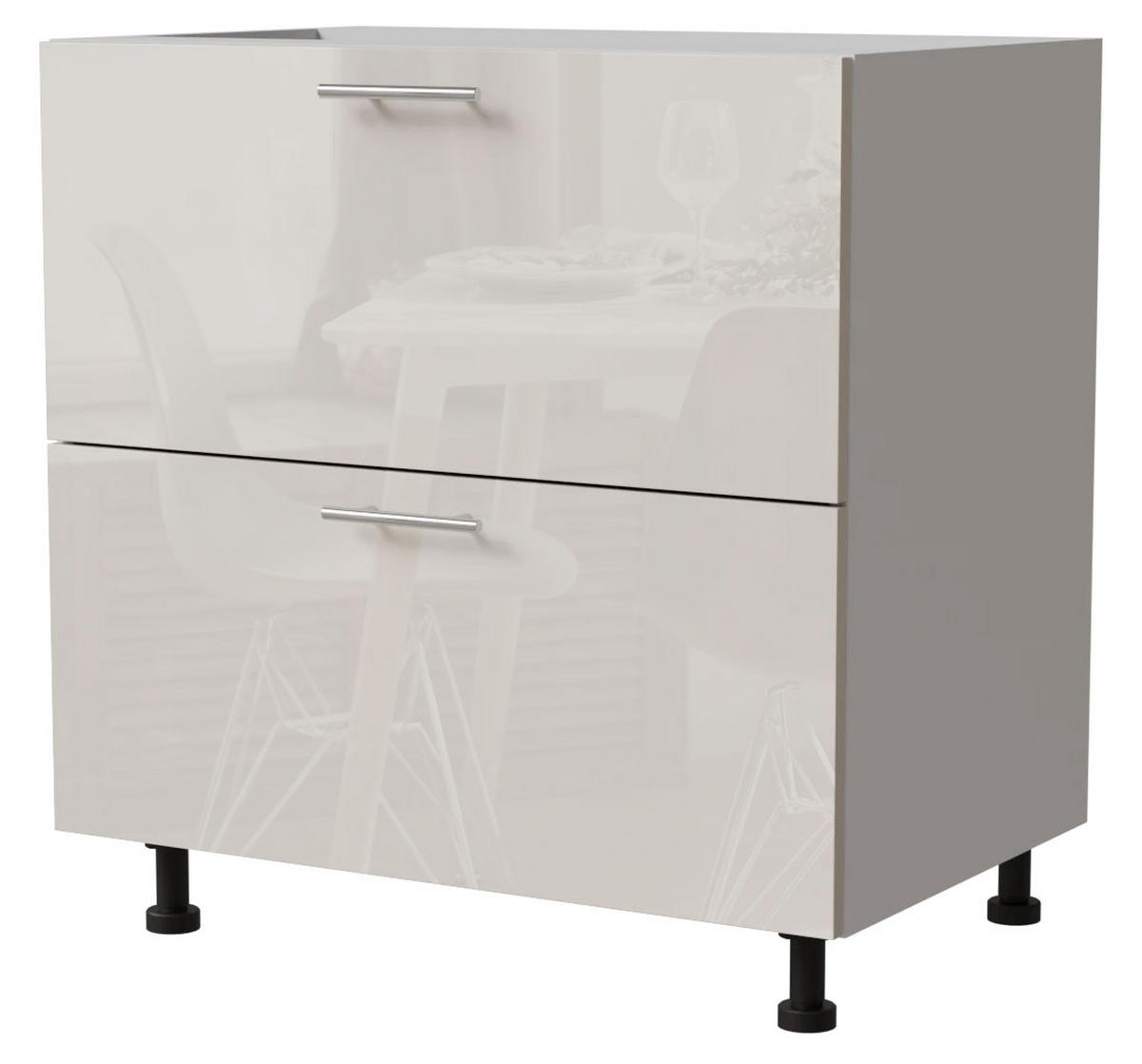 SCHUBLADENUNTERSCHRANK Brerra D2A/80/1A Korpus weiß / Front RAL 9001 creme Hochglanz 80 / 50 / 82 cm - Creme/Weiß, Holz/Holzwerkstoff (80/82/50cm) - Feldmann-Wohnen