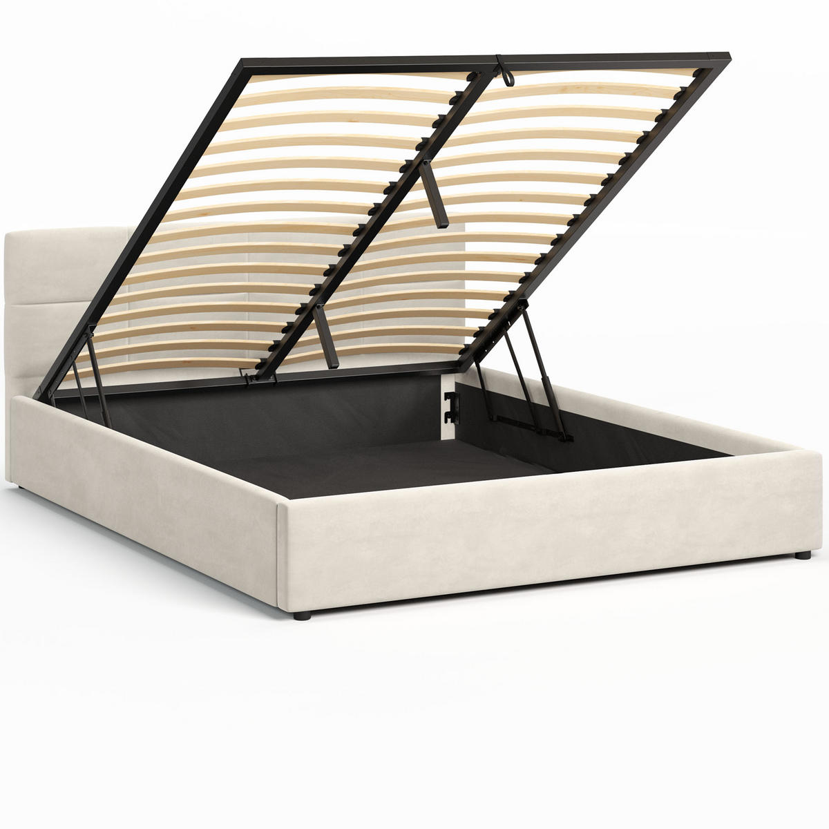 POLSTERBETT 160×200 mit Bettkasten und Lattenrost Mika HLR-1 Beige Velours - Beige, Holz (160/200cm) - Jana