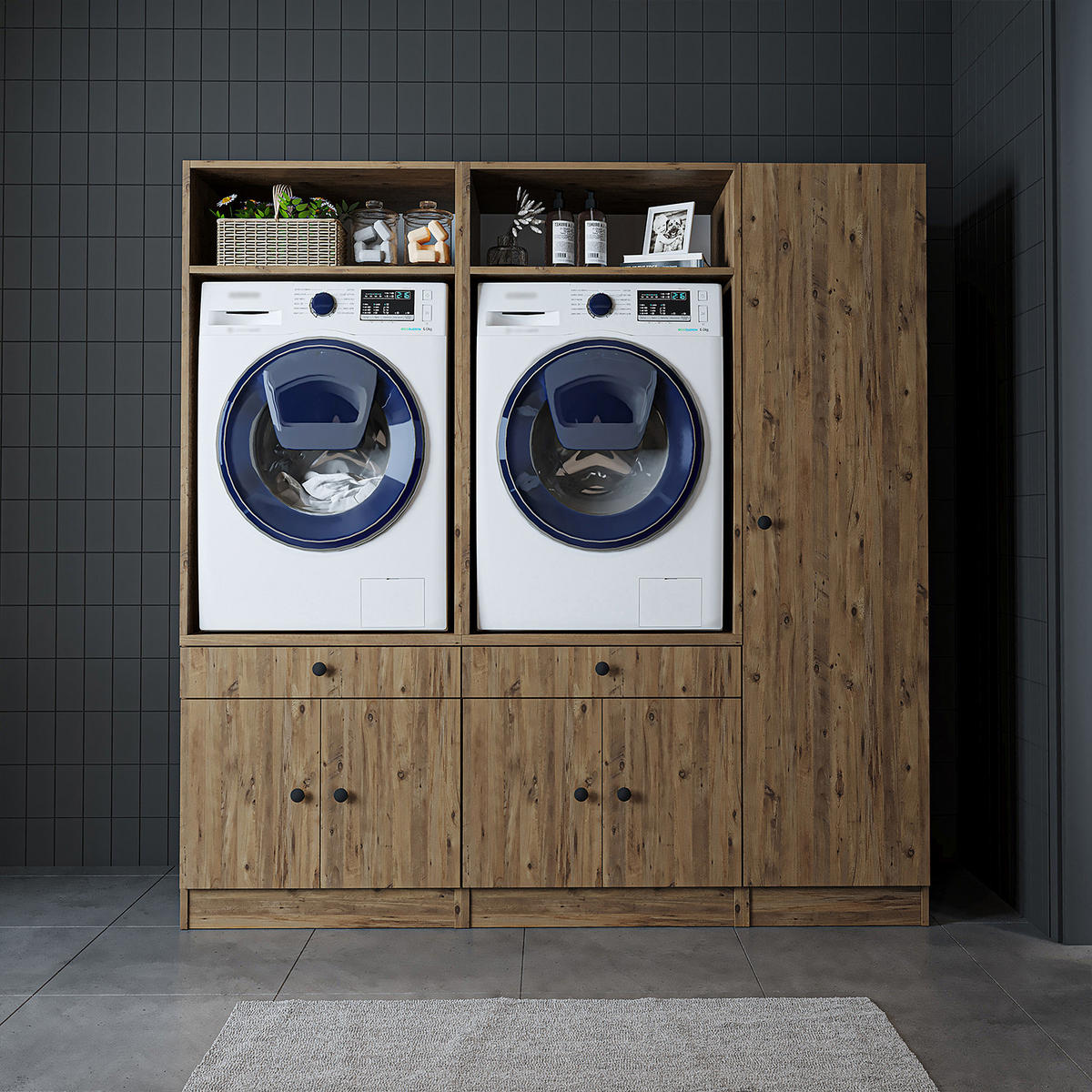 WASCHMASCHINENSCHRANK Serie 1 179cm Breit, 184cm Hoch - Eichefarben, Holzwerkstoff (179/184/67cm)