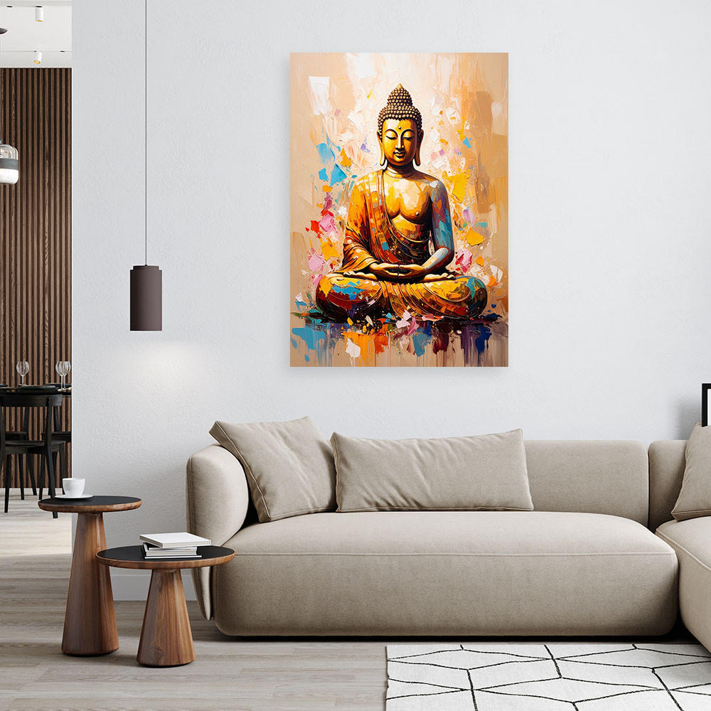 LEINWANDBILD Buddha Meditation Beige 80x120cm - Beige, Textil (80/120cm) - Feeby