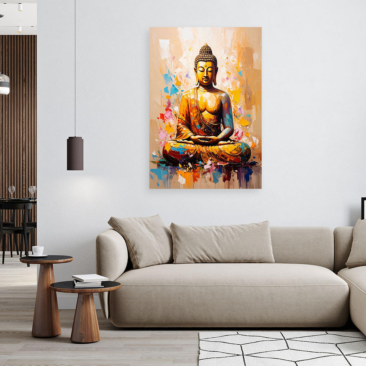 LEINWANDBILD Buddha Meditation Beige 80x120cm - Beige, Textil (80/120cm) - Feeby