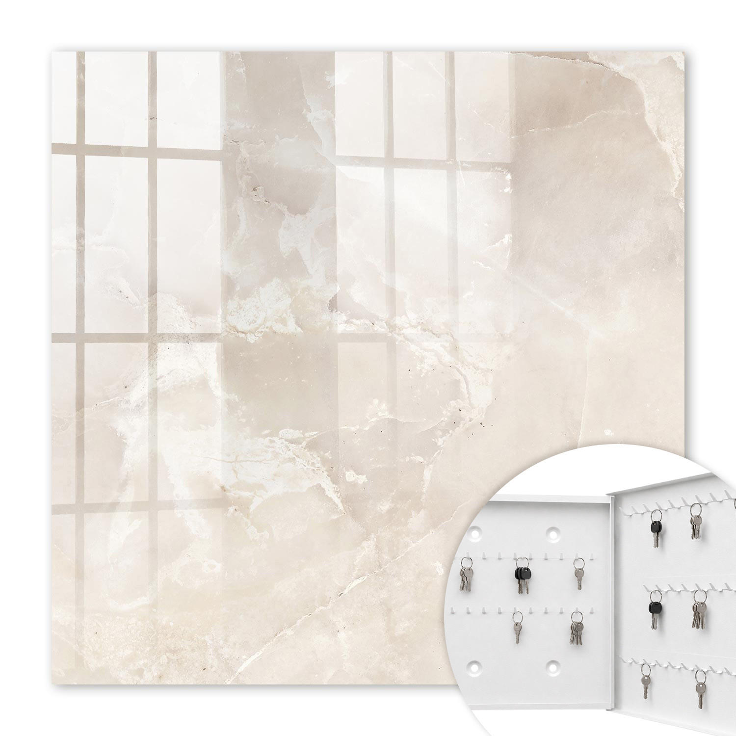 SCHLÜSSELBOX Weiß 30x30 cm – Türöffnung nach rechts - Marmor-Eleganz - Beige, Metall (30/30/5cm) - TULUP