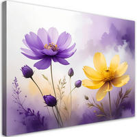 BILD auf Leinwand, Lila und gelbe Blumen in leuchtender Aquarellmalerei - Lila, Textil (90/60cm) - Feeby