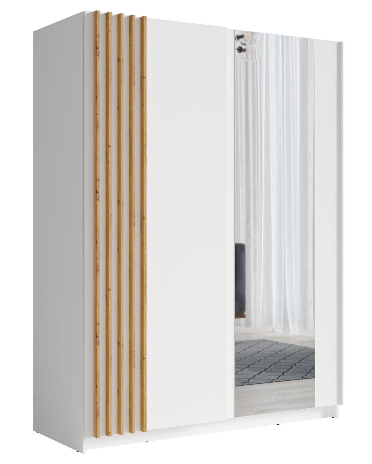 Feldmann-Wohnen Schwebetürenschrank Weiß, Braun 150x198x63 cm