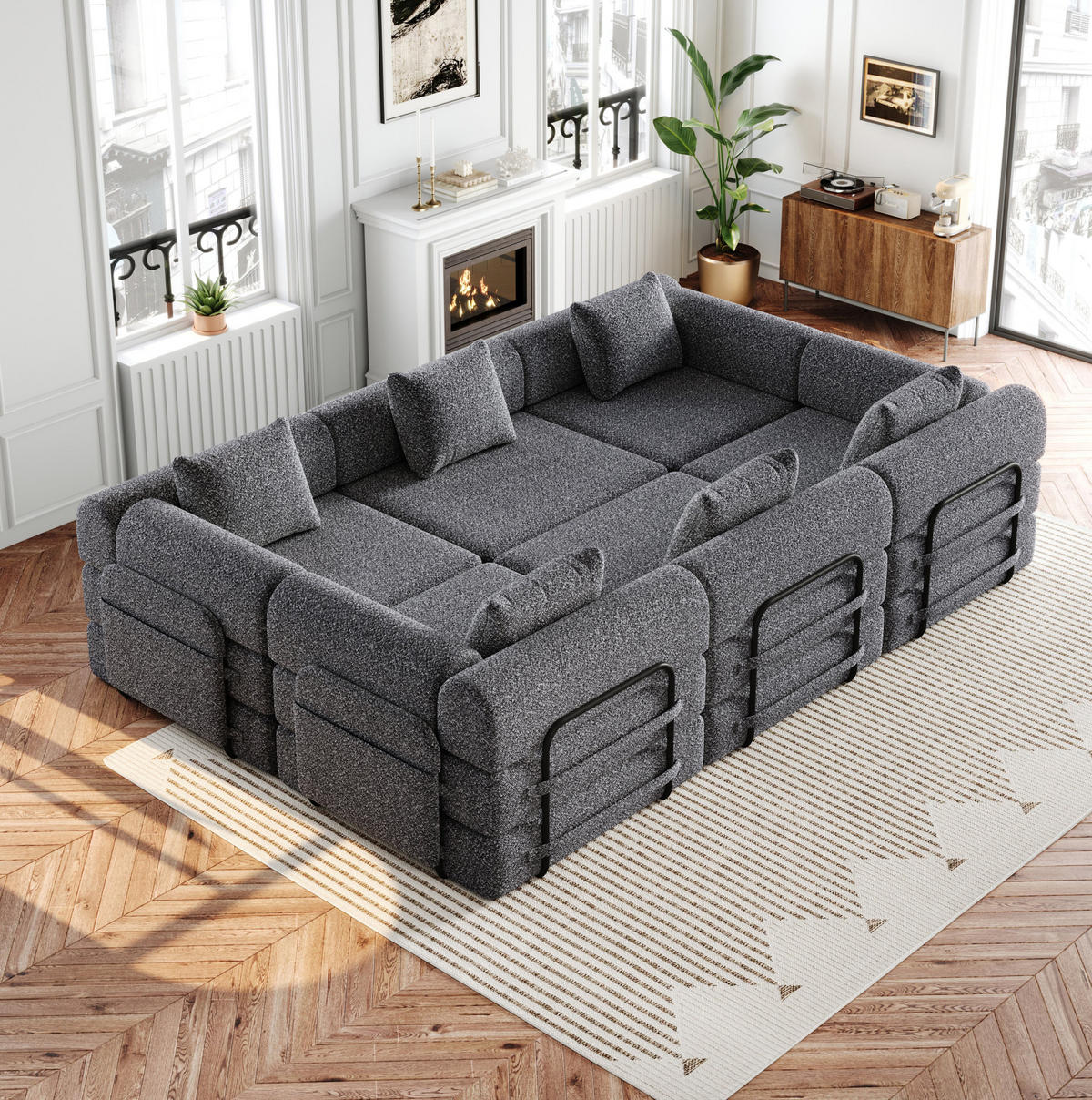 SCHLAFSOFA 2-in-1 in Grau – klappbar mit Armlehnen-Staufach aus Chenille - Grau, Textil (274/69.8/183.8cm) - BEAOK