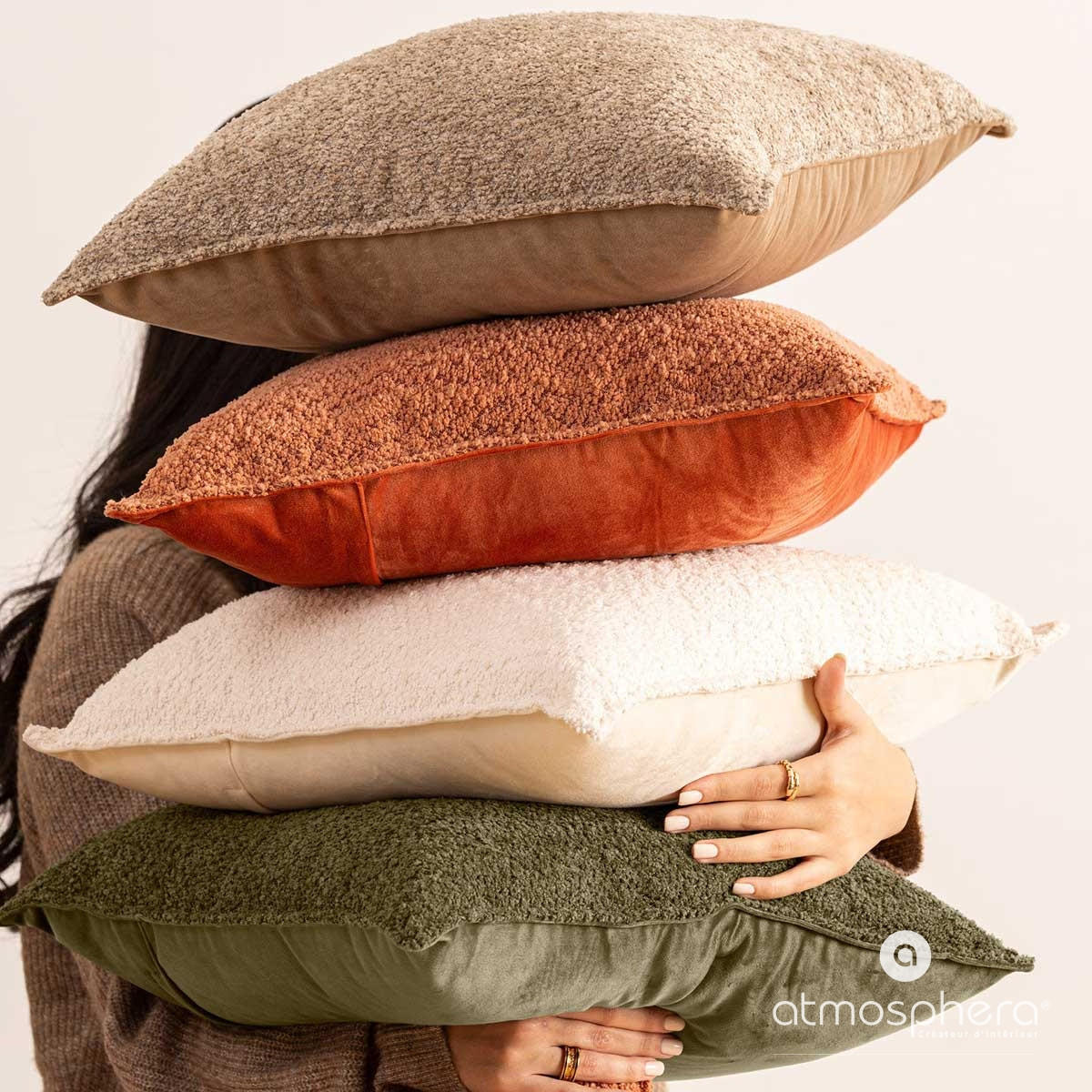 DEKOKISSEN Bouclé Soana 30/50 cm - Taupe, Textil (50cm) - Atmosphera Createur d´interieur