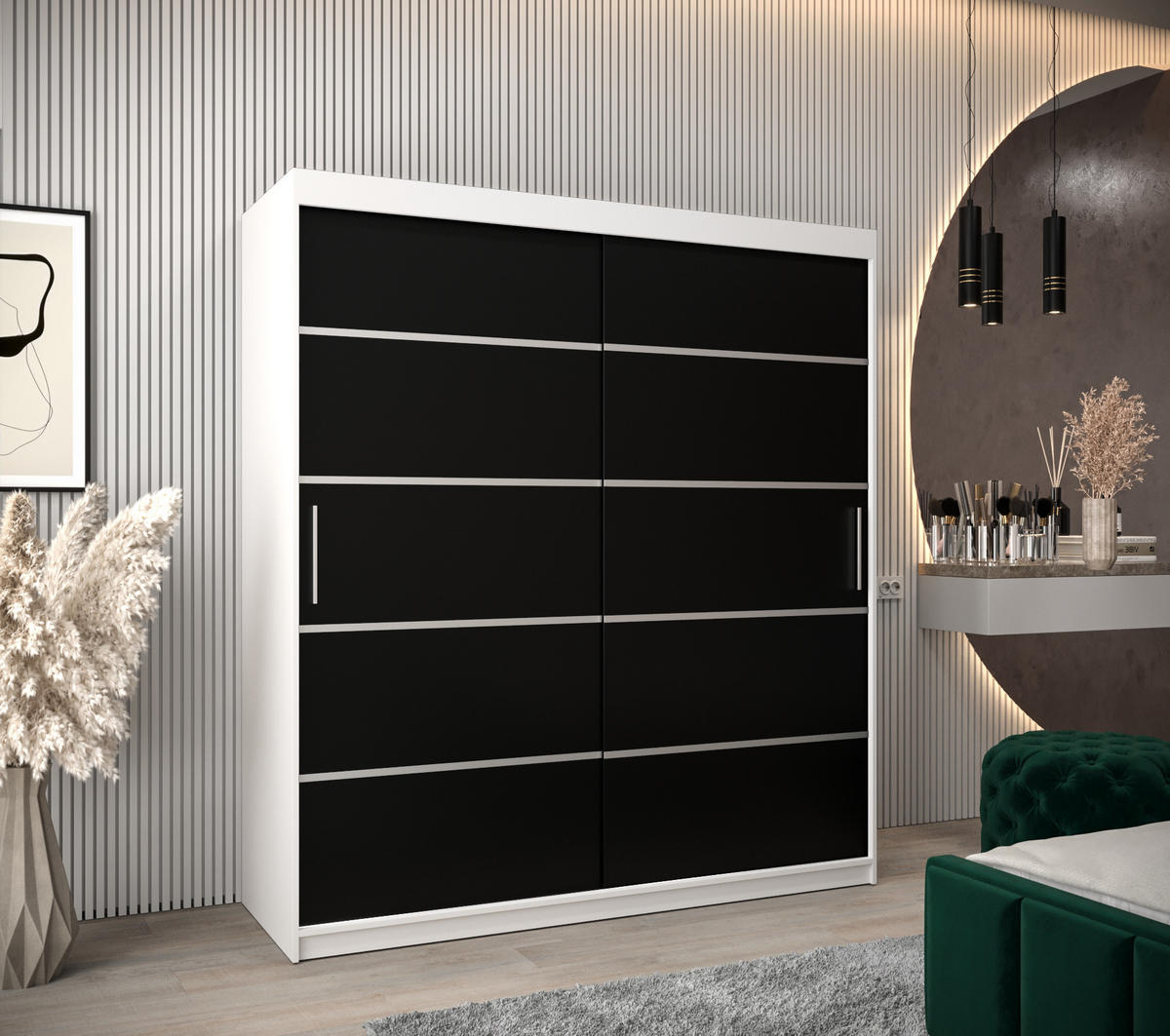 SCHWEBETÜRENSCHRANK 200/180/62 2-türig - Silberfarben/Schwarz, Holz/Kunststoff (180/200/62cm) - Abiks Möbel