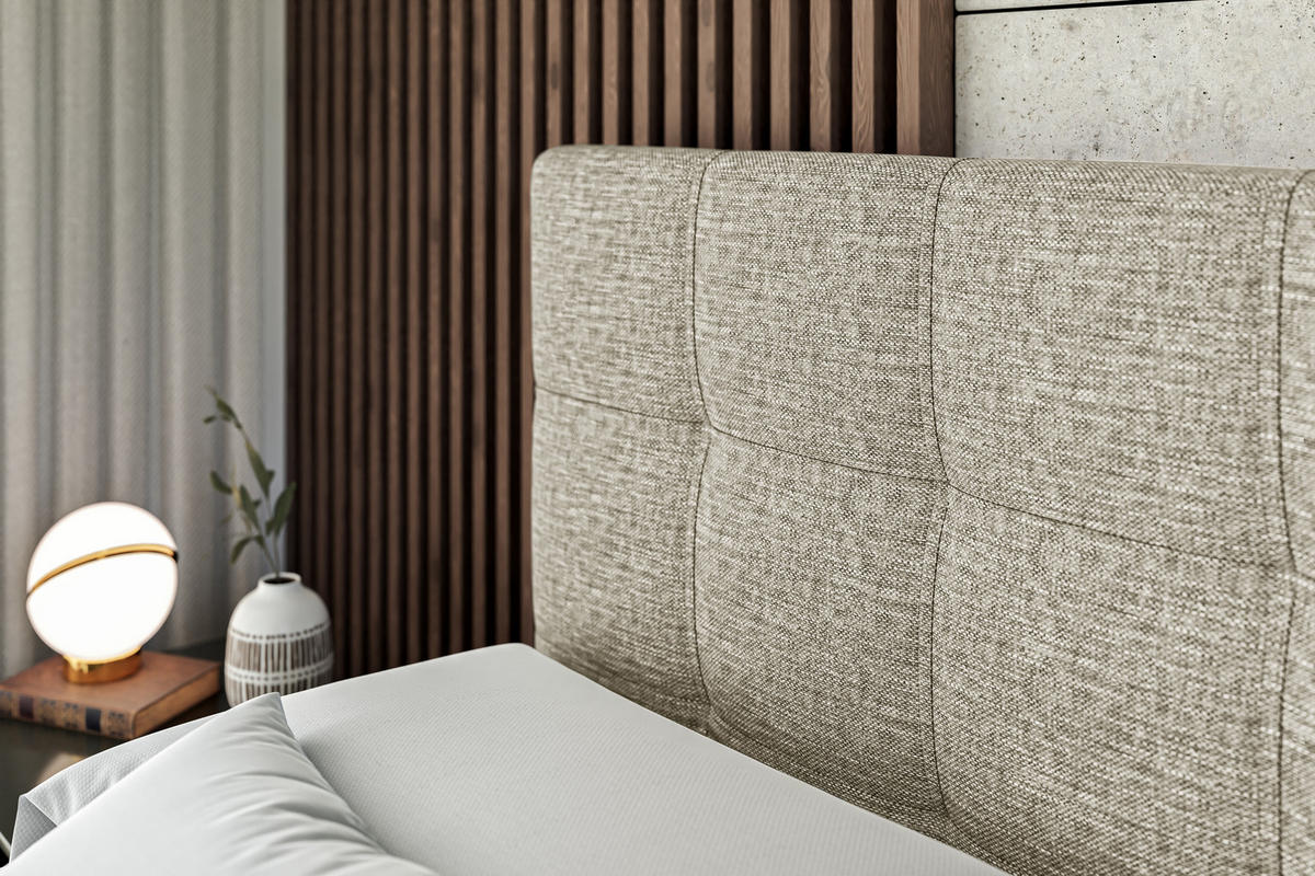BOXBETT mit Matratze H4 und Lattenrost - MARCE - 180x200 - H4 - Beige - Beige, Holzwerkstoff (180/200cm) - ALTDECOR