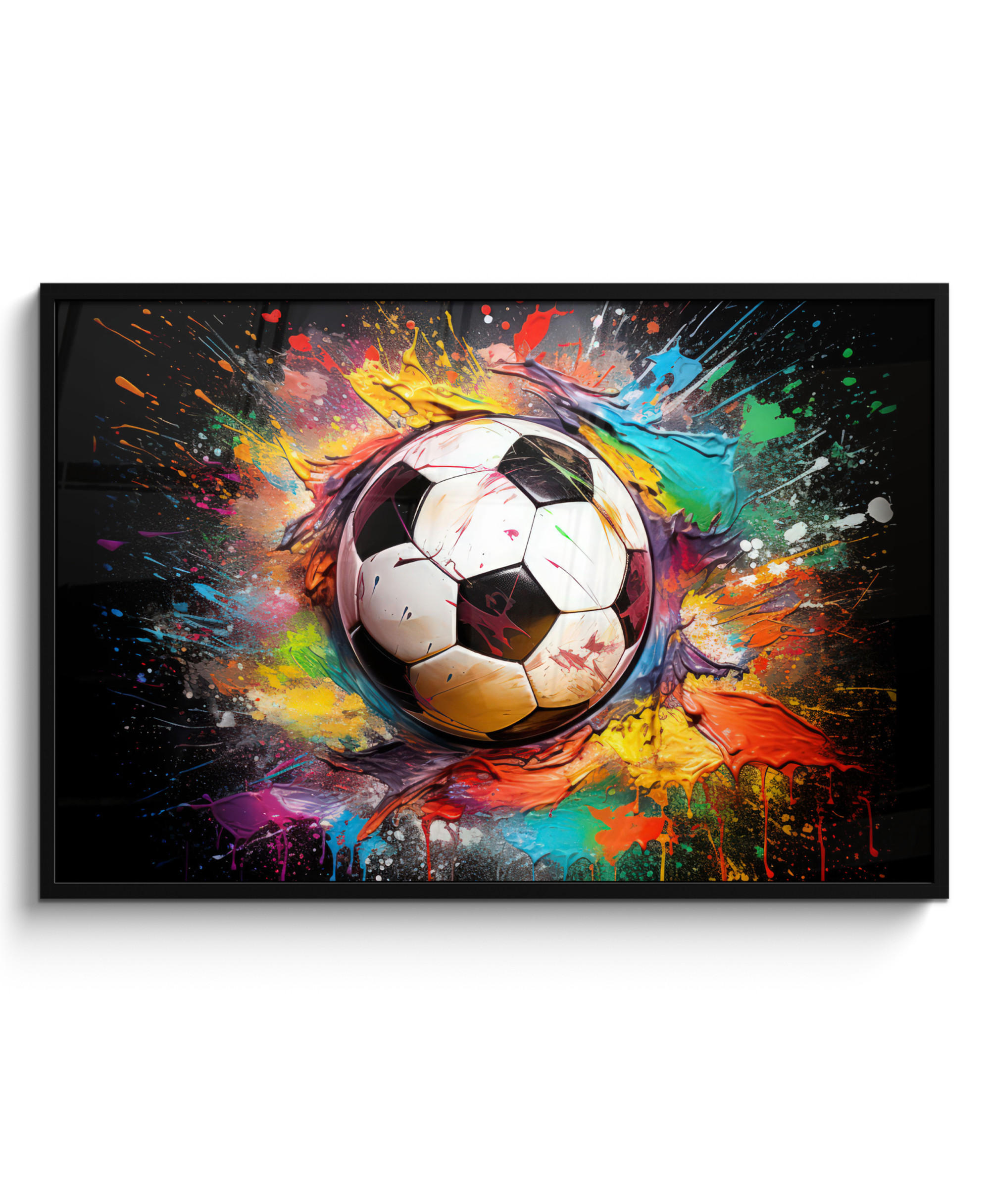 POSTER MIT RAHMEN Fußball - Farbe - Farben - Schwarz - Weiß 120x80 cm - Weiß, Papier (120/80cm) - MuchoWow