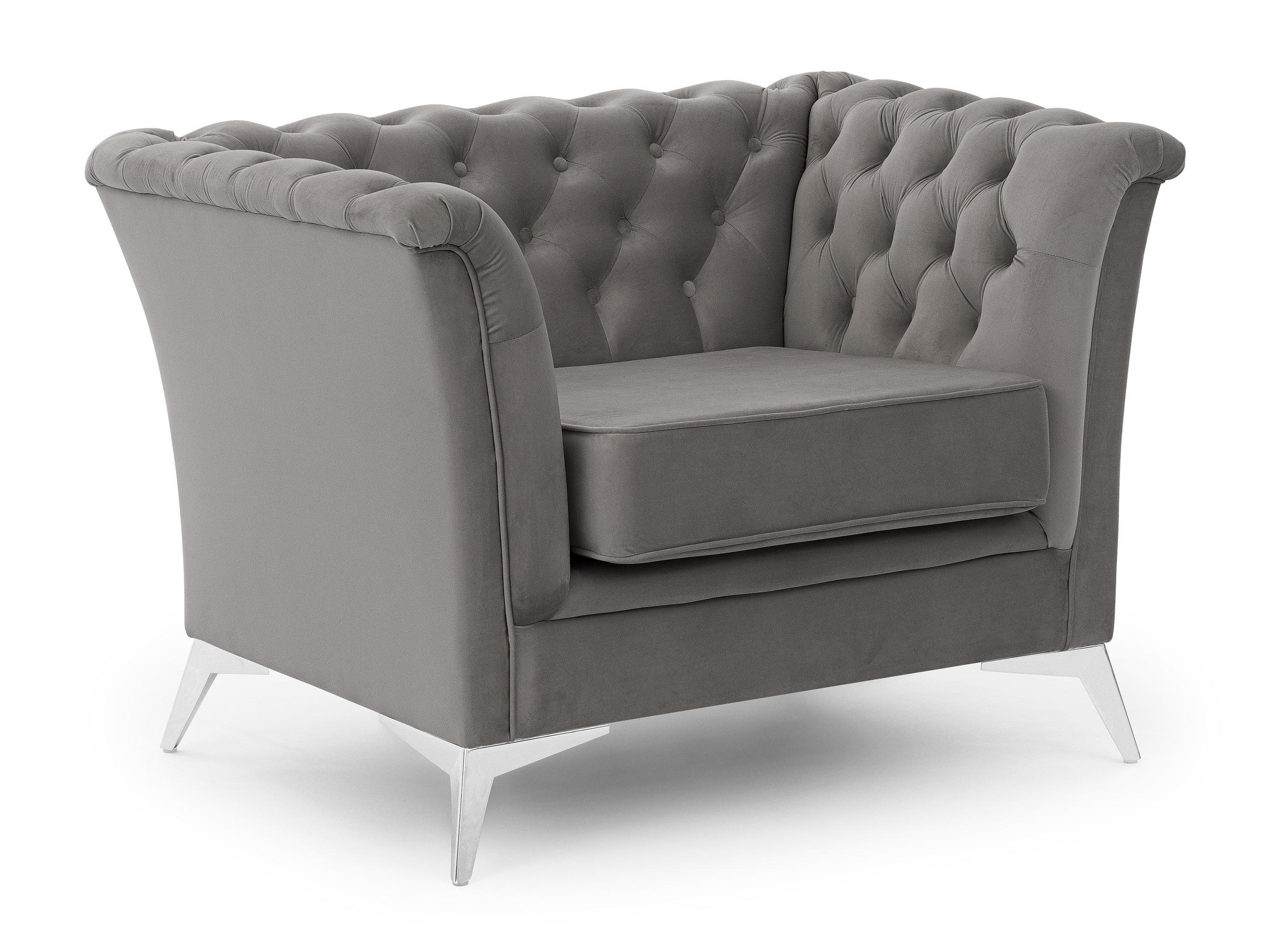 CHESTERFIELD-SESSEL Whitby Grau Samt mit silbernen Füßen - Silberfarben/Grau, Holz/Textil (116/78/82cm) - S-Style Möbel