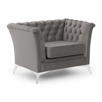 CHESTERFIELD-SESSEL Whitby Grau Samt mit silbernen Füßen - Silberfarben/Grau, Holz/Textil (116/78/82cm) - S-Style Möbel