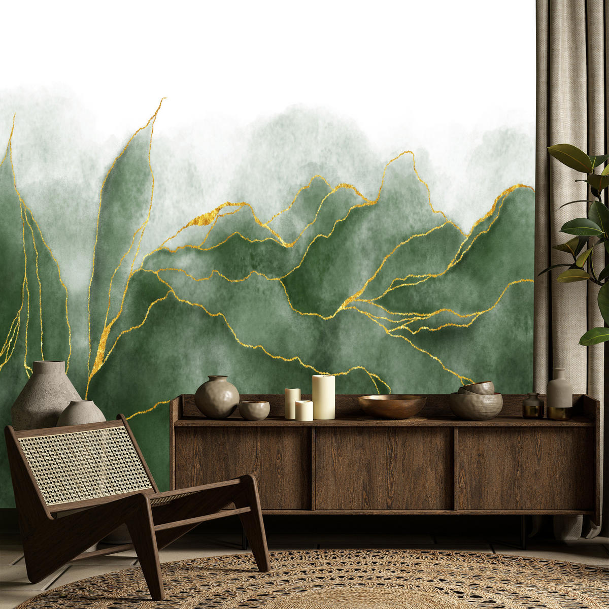 FOTOTAPETE Abstrakte Blätter Glamour Stil 400x280 - Gelb/Weiß, Papier (400/280cm) - Muralo