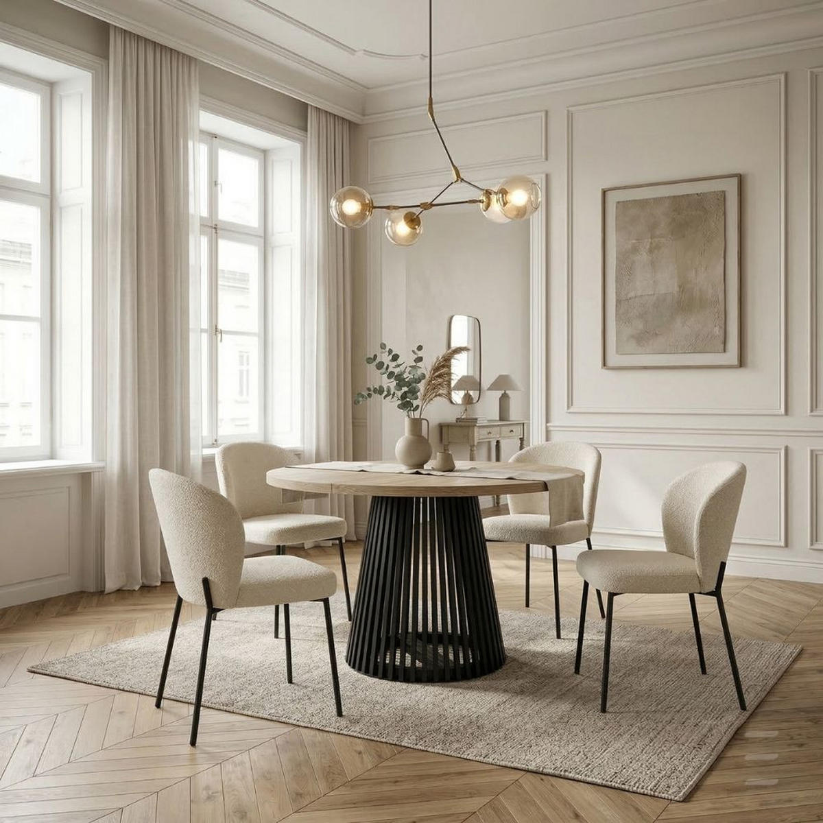 ESSTISCH runder ausziehbarer Tisch für Esszimmer DOVER 100 / 150 cm, Farbe: Eiche Sonoma / Schwarz - Schwarz/Sonoma Eiche, Holz (150/100/77cm) - Dekori_Interiors