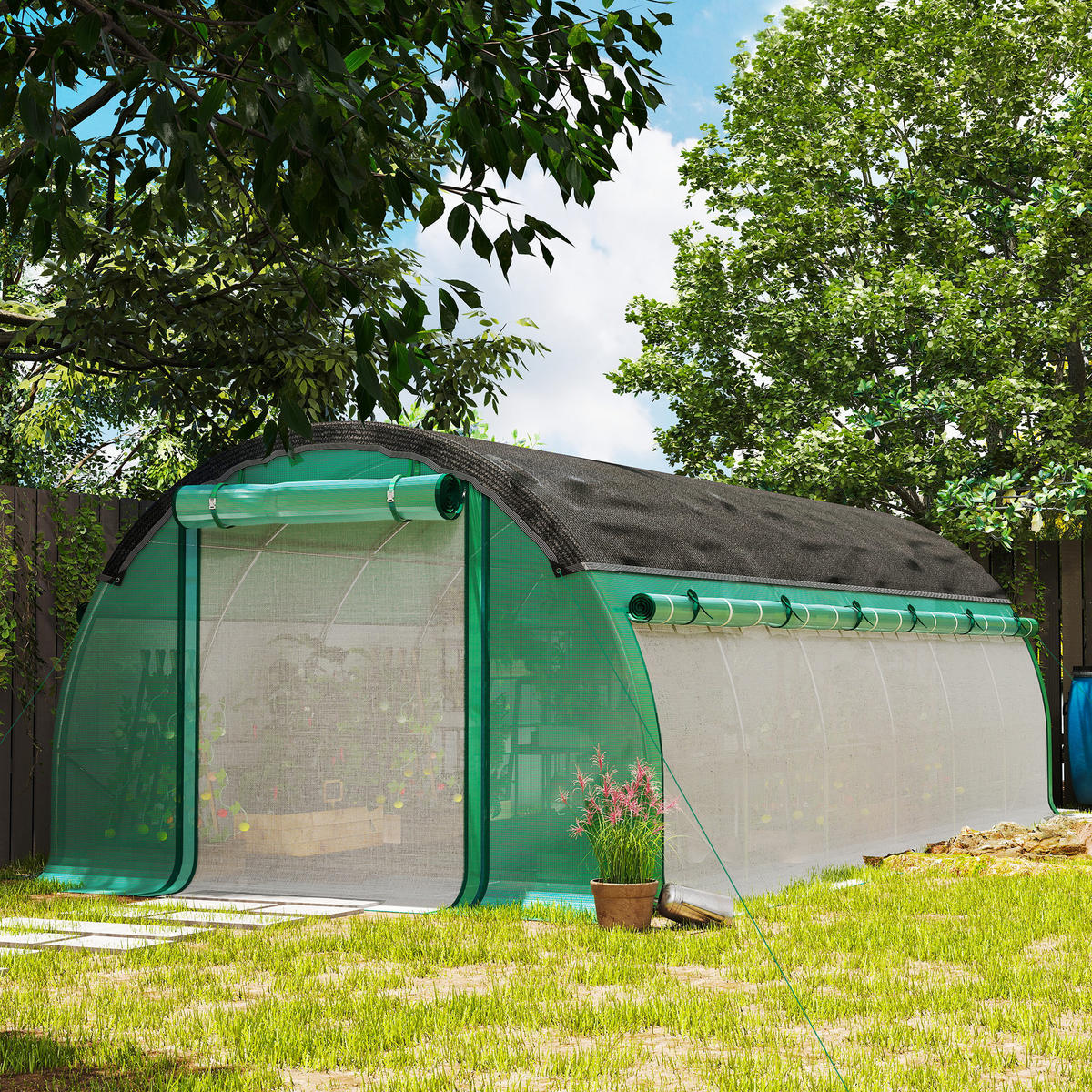 FOLIOVÝ TUNEL, 600L x 300B x 198H cm - zelená barva, plast (300/198/600cm) - Outsunny