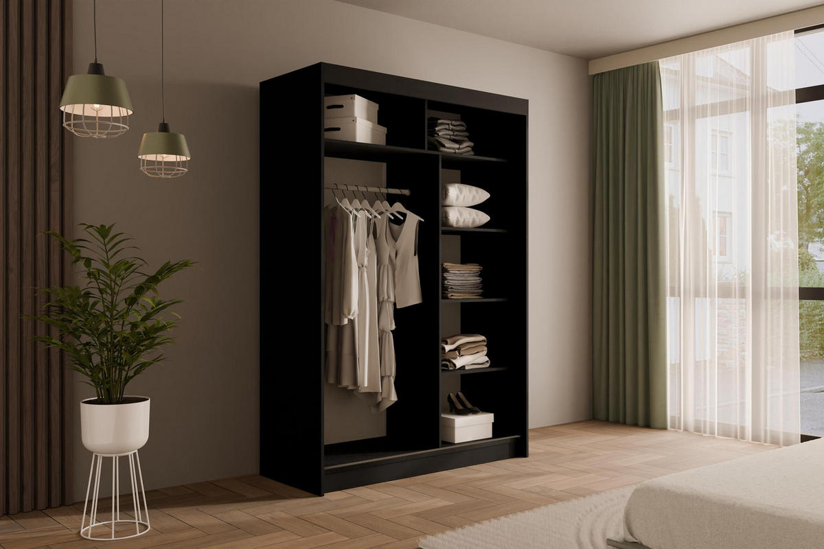KLEIDERSCHRANK AMOHA - 120 cm - Schwarz - Schwarz, Holzwerkstoff (120/215/61cm) - ALTDECOR