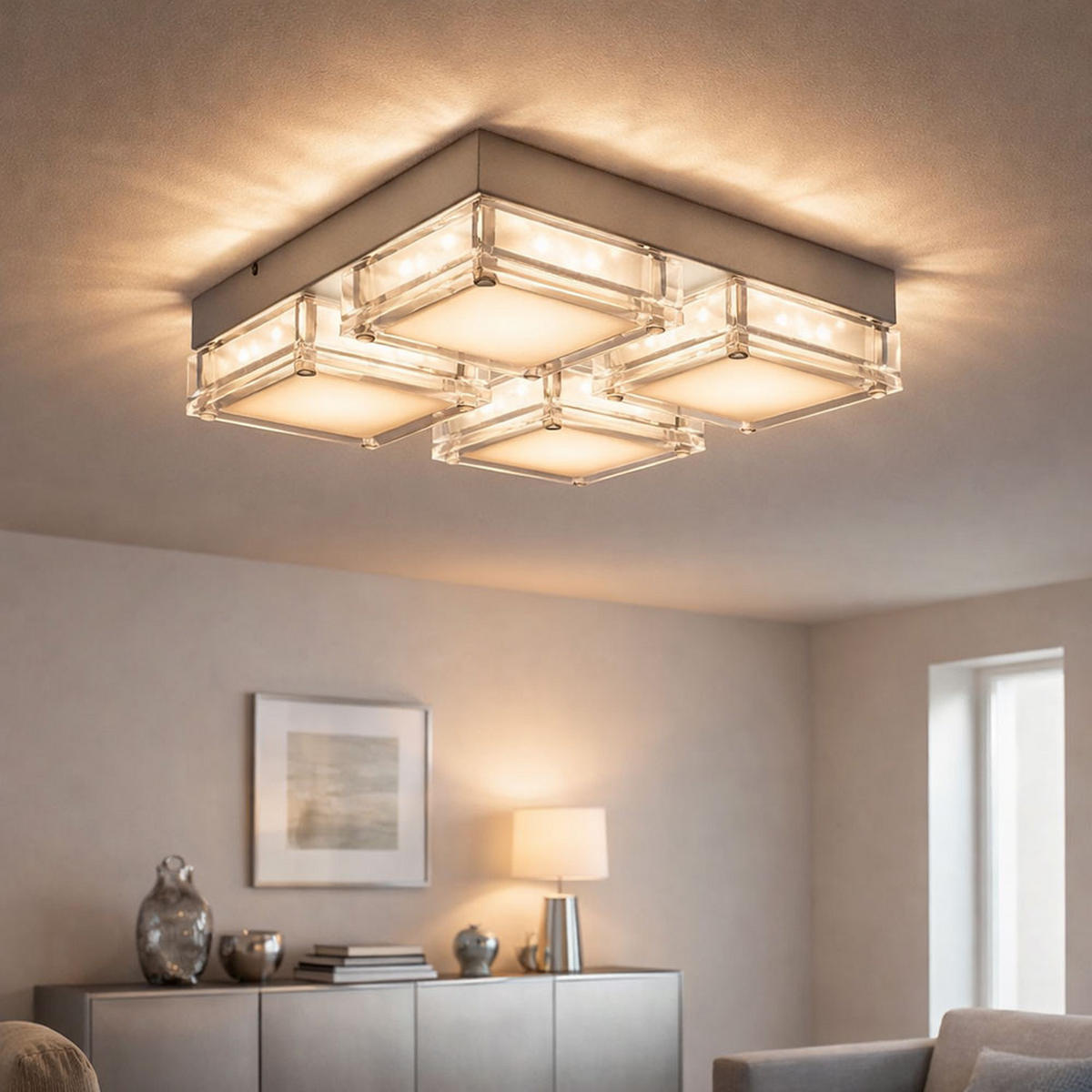 LED DECKENLEUCHTE Metall Glas Silber - Silberfarben, Glas (28/28/6.5cm) - Wofi