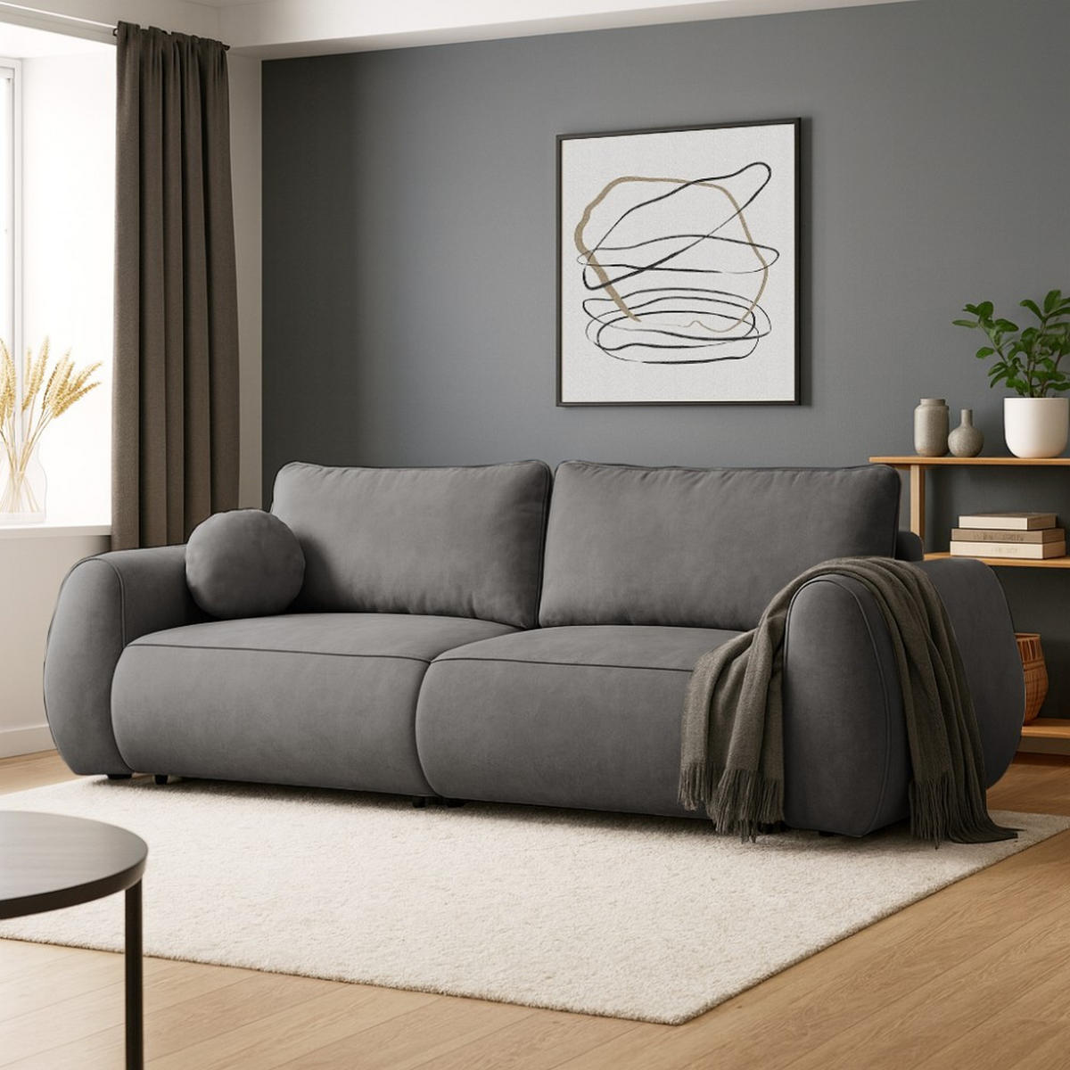 3-SITZER Schlafsofa Bravo mit Eckfunktion, mit zwei Bettkasten, Dunkelgrau - Dunkelgrau/Schwarz, Textil (257/96/110cm) - Beautysofa