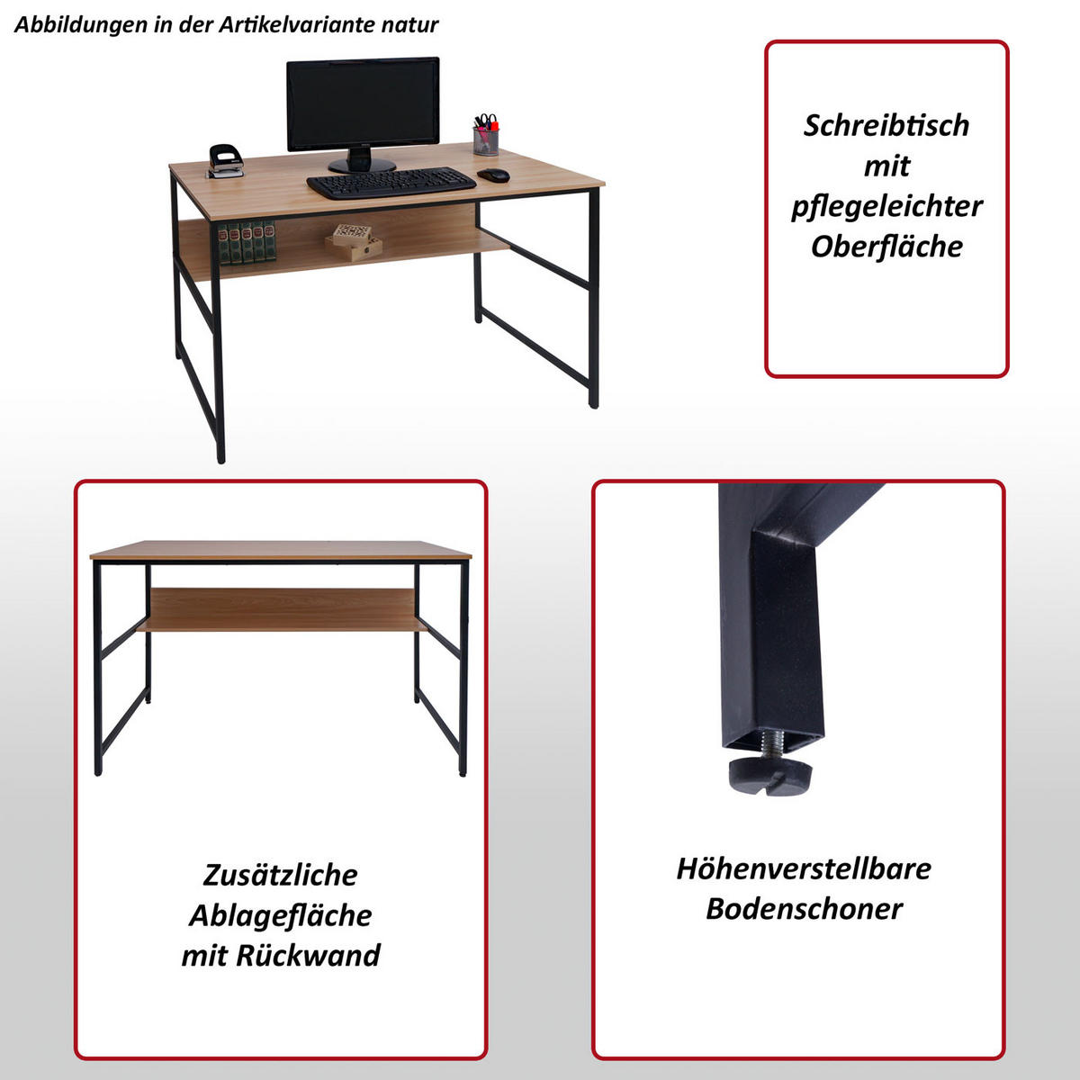 SCHREIBTISCH rechteckig Braun - Braun, Metall (60/120/78cm) - MCW