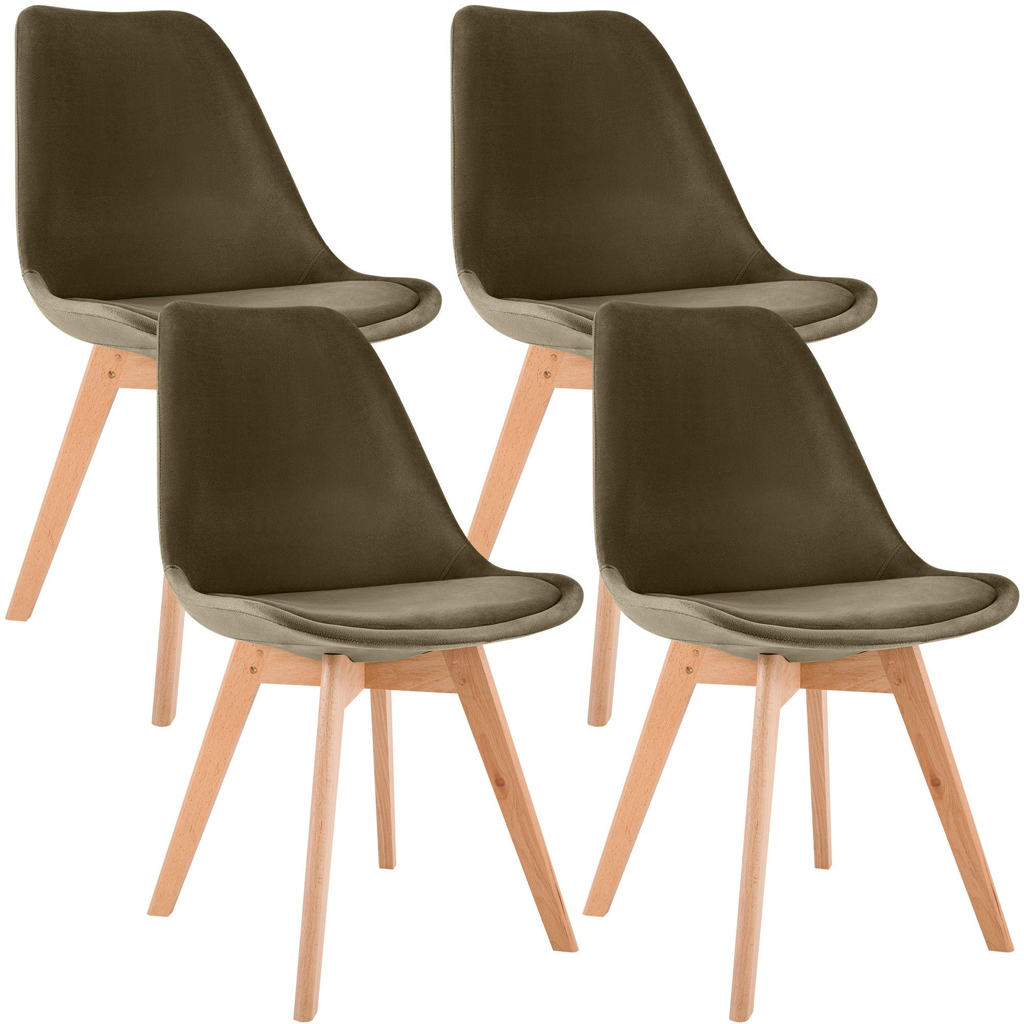 STUHL 4er Set Samt dunkelbraun - Eukalyptusholzfarben/Dunkelbraun, Holz/Textil (49/83/50cm) - CLP