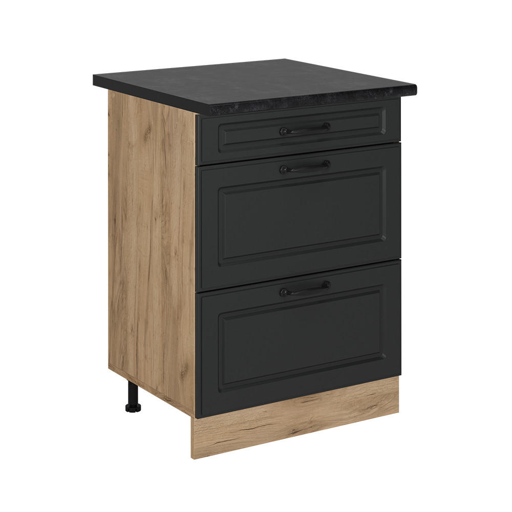 KÜCHENUNTERSCHRANK R-Line Anthrazit Landhaus 60 cm mit Schubladen, AP Anthrazit - Honigeiche/Anthrazit, Holzwerkstoff (60/81.6/60cm) - Vicco