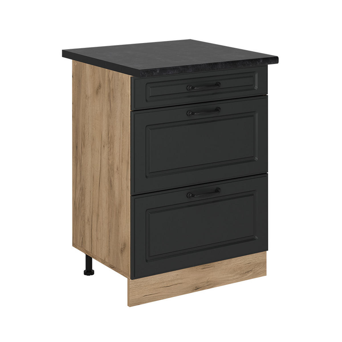 KÜCHENUNTERSCHRANK R-Line Anthrazit Landhaus 60 cm mit Schubladen, AP Anthrazit - Honigeiche/Anthrazit, Holzwerkstoff (60/81.6/60cm) - Vicco