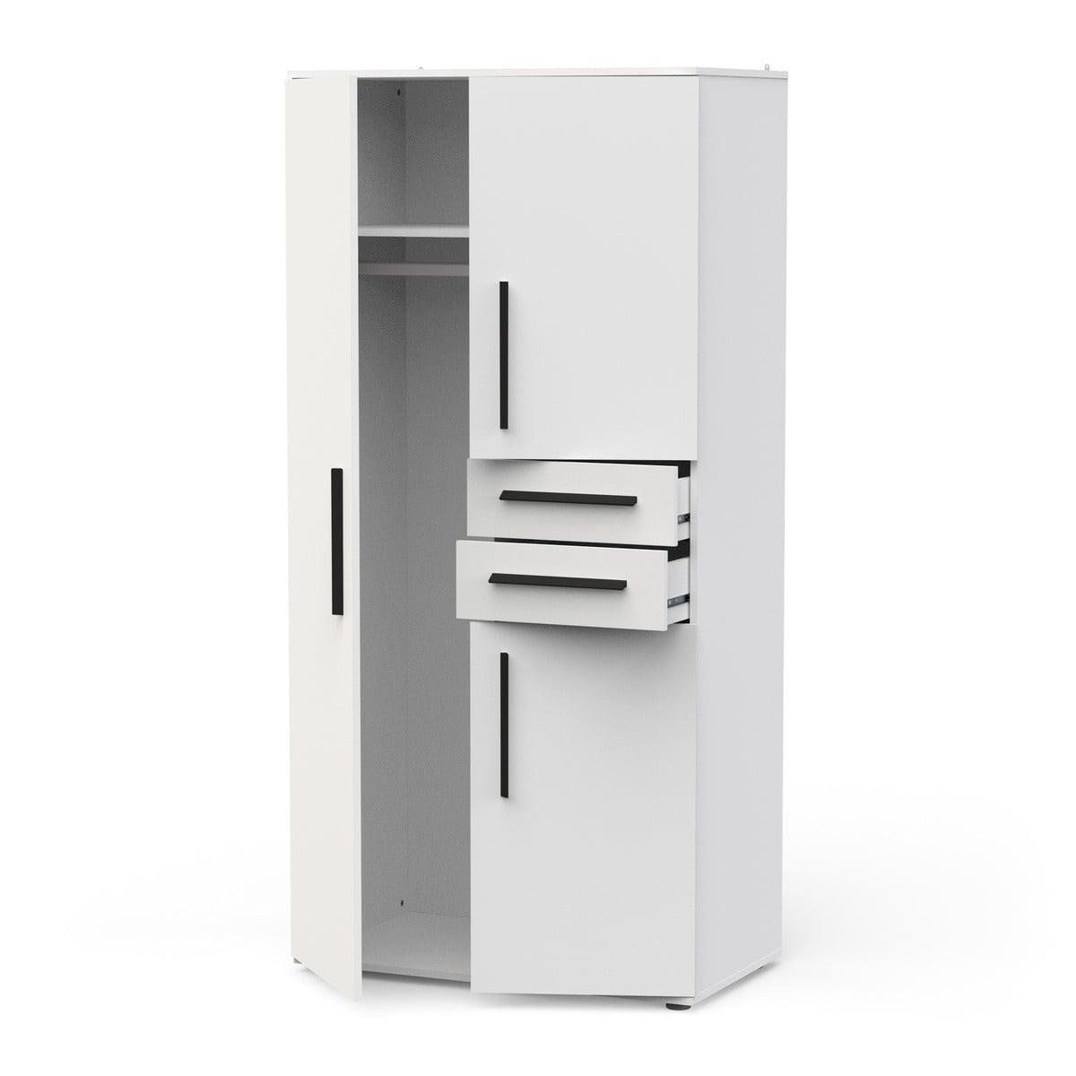 KLEIDERSCHRANK mit 3 Türen und 2 Schubladen in mattweiß 90,4/50/188 cm - Weiß, Holzwerkstoff (50/188/105.9cm) - Calicosy