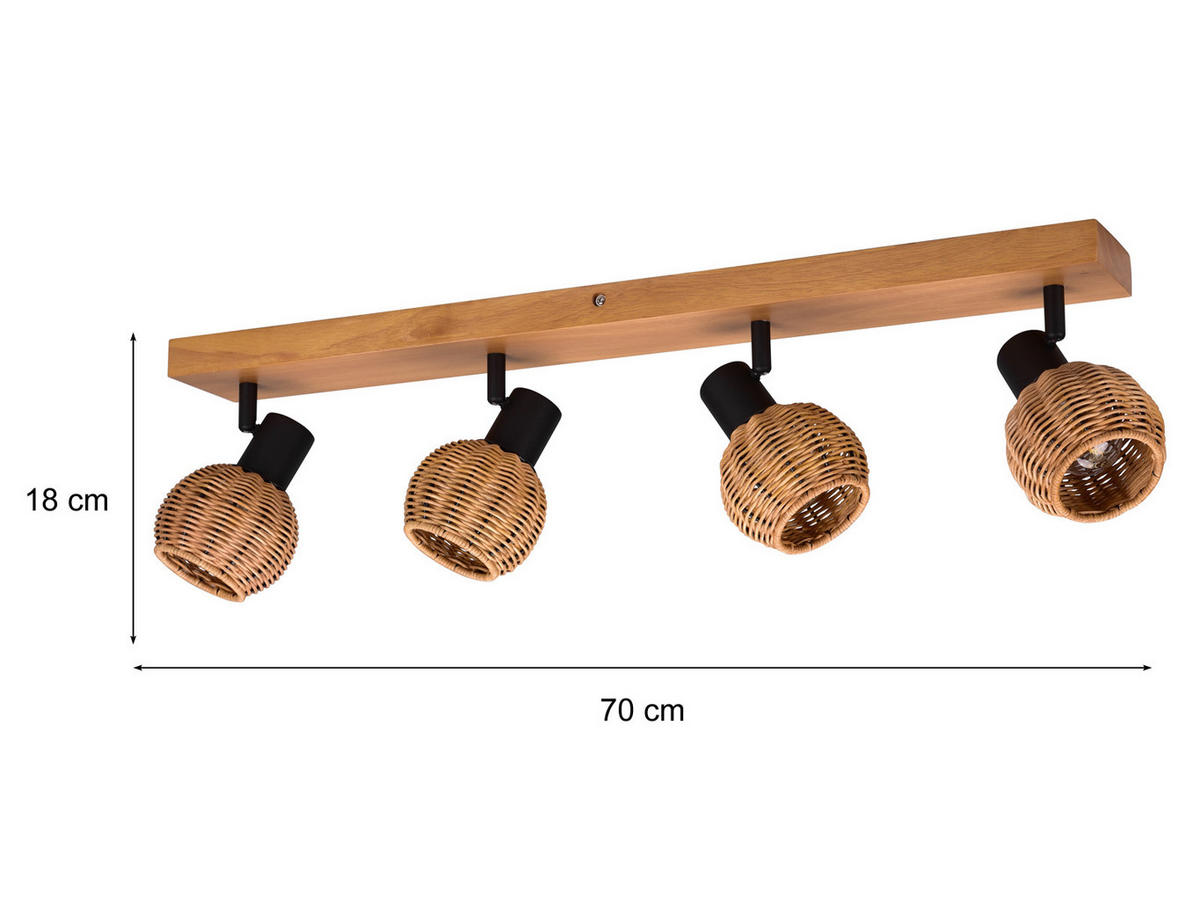 DECKENSTRAHLER Holz Breite 70cm, Lampenschirme Rattan - Naturfarben, Naturmaterialien/Holz (14/70/18cm) - meineWunschleuchte