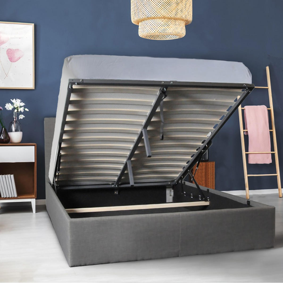 BETTKASTEN PARMA / Bettkasten 140x190 - Dunkelgrau - Grau, Holzwerkstoff (140/190cm) - Weber Industries