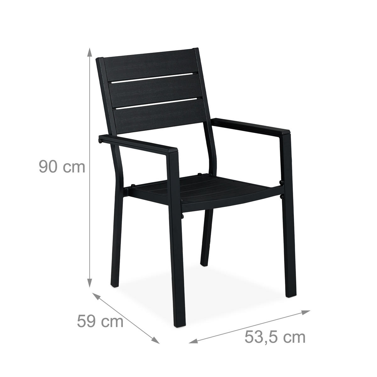 4XGARTENSTUHL - Schwarz, Kunststoff/Metall (53.5/90/59cm) - Relaxdays