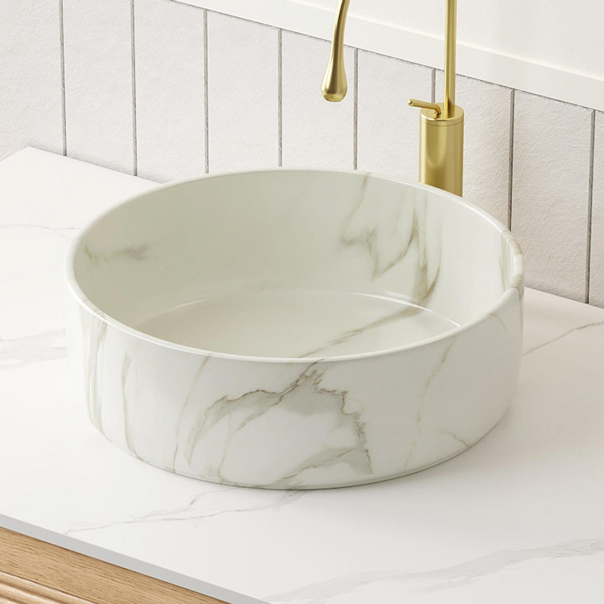 WASCHBECKEN Waschschale 36 cm aus Keramik mit Steinkornmuster Steinweiß - Weiß, Keramik (36/12/36cm) - Modenvie