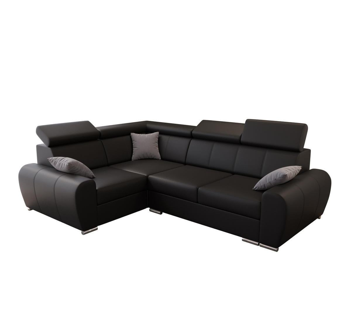 ECKSOFA APOLLO KN08, Eckcouch in L-Form mit Schlaffunktion, Farbe: Schwarz, Kunstleder, Ottomane Links - Schwarz, Textil (255/190cm) - O-Sofa