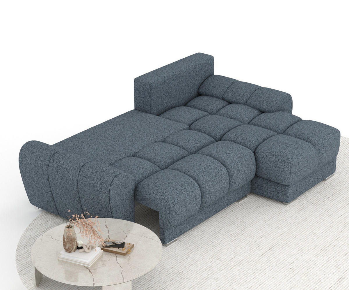 ECKSOFA MIT SCHLAFFUNKTION Peebles Denimblau Webstoff - Chromfarben/Dunkelblau, Holz/Holzwerkstoff (256/175cm) - Maison de Reve