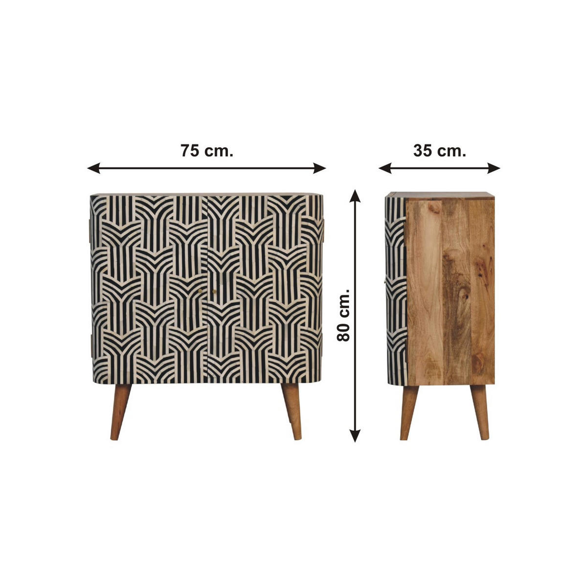 SCHRANK Edessa Knocheneinlage, 2 Türen und 2 Regale, Mehrfarbig - Hellbraun/Messingfarben, Mangoholz/Holz (75/80/35cm) - Artisan Furniture