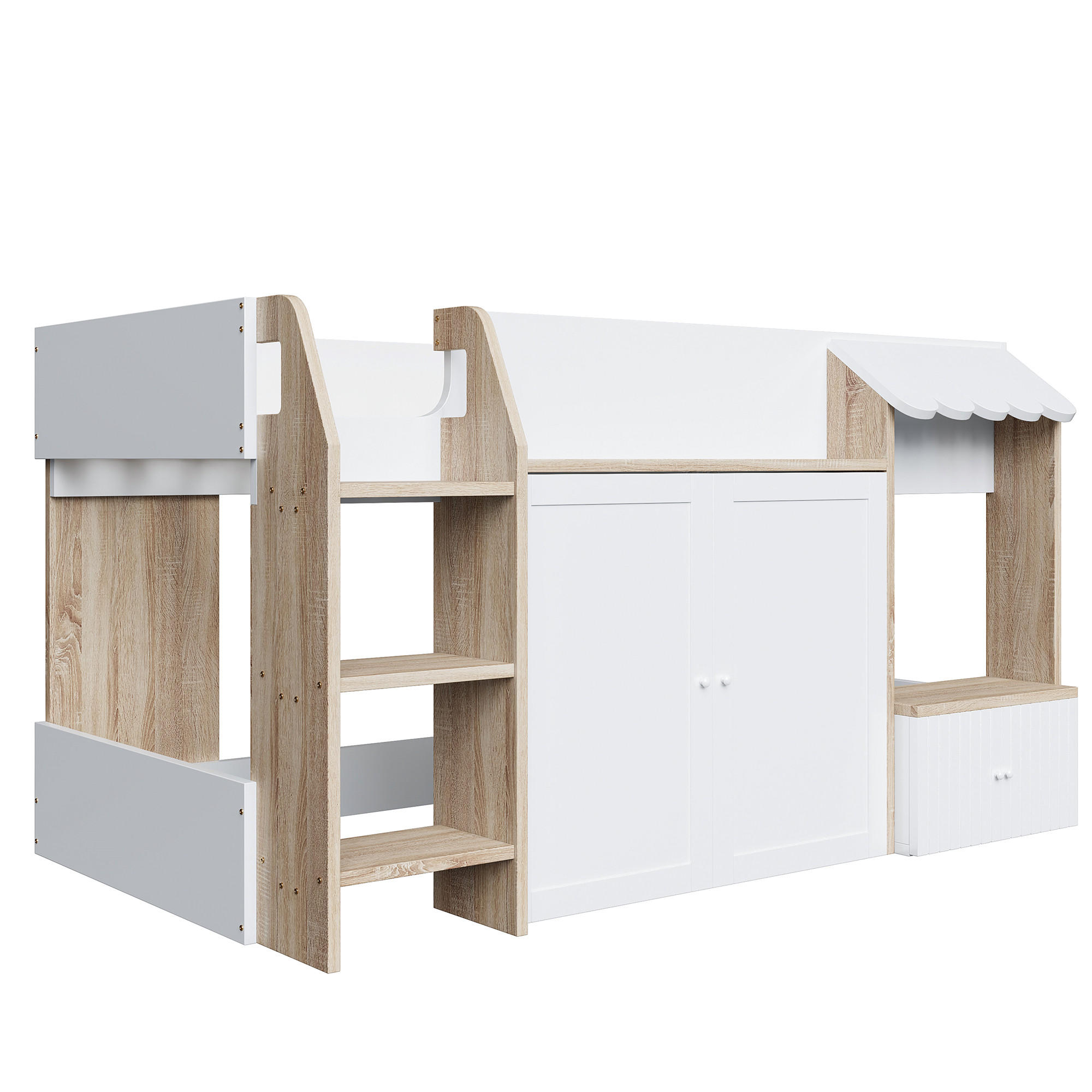 HAUSBETT 90/200 cm DE-01480, in Weiß, mit offenem Stauraum und Kletterleiter - Weiß, Holz (90/200cm) - ComfortXL