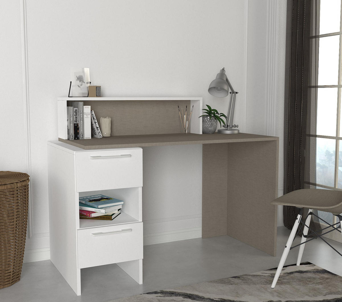 SCHREIBTISCH Mikasa Weiß Grau - Weiß/Grau, Holzwerkstoff (60/127/98cm) - moebel17