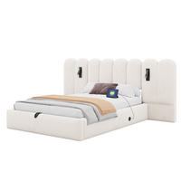 BOXBETT 160/200 mit Wolken Kopfteil, Bettkasten/Leselampe/USB, Samt, Beige - Beige, Holz/Textil (160/200cm) - LVHOM