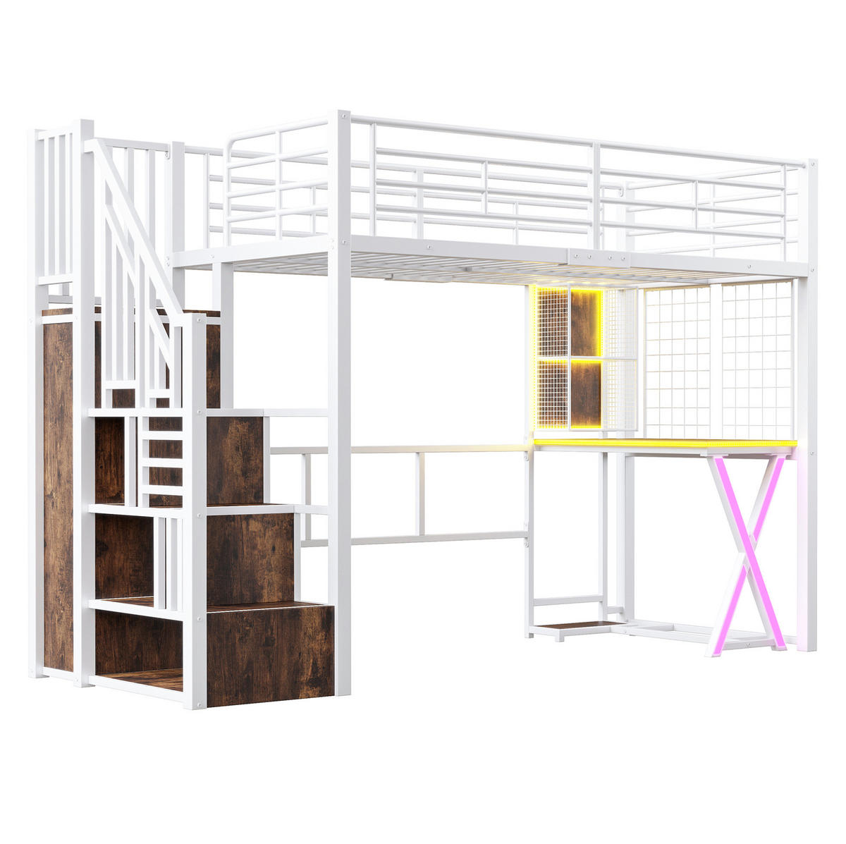 HOCHBETT 90/200 cm Weiß aus Metall und MDF mit Schreibtisch - Weiß, Metall (90/200cm) - OKMYHOME