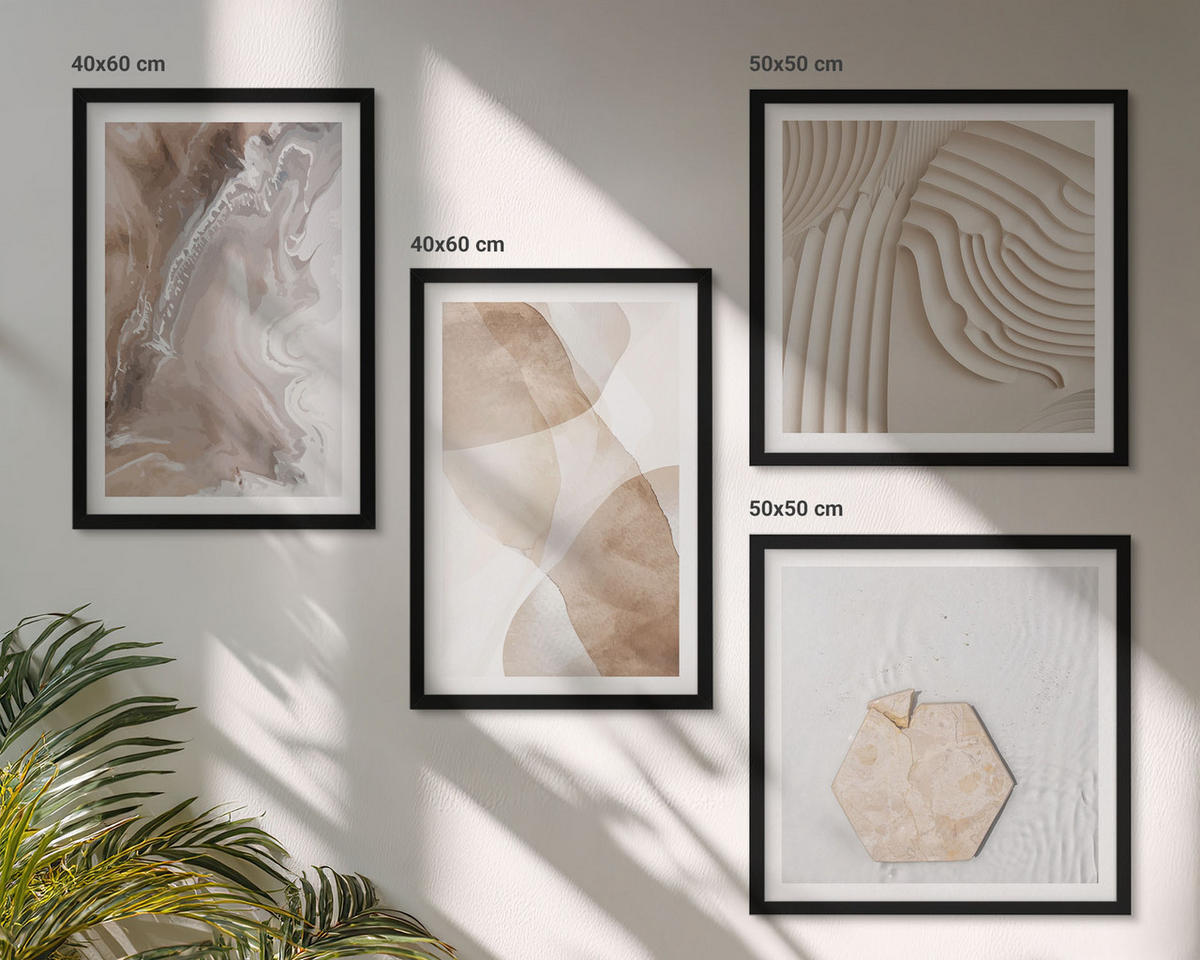 WANDBILDER 4er-Set - 50x50 cm & 40x60 cm Schwarzer Rahmen - Abstrakte bemalte Strukturen - Schwarz, Kunststoff (50/50cm) - ArtPrintCave