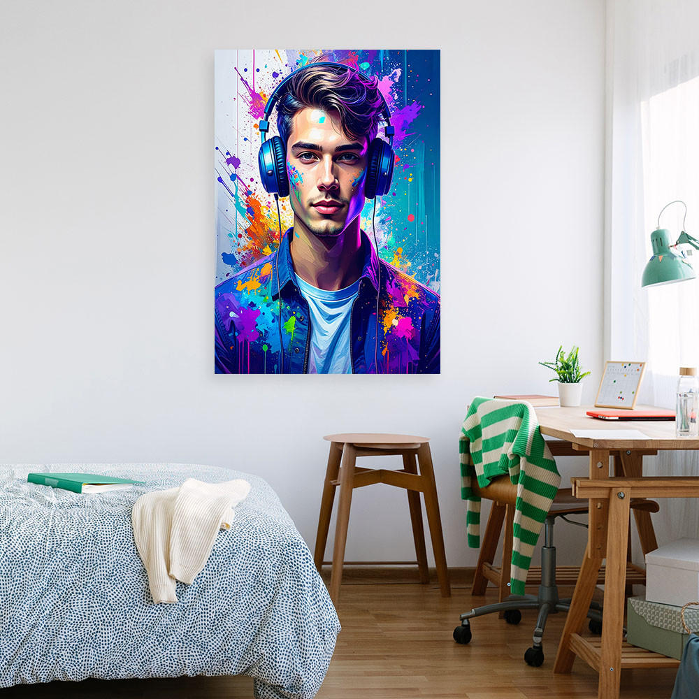 LEINWANDBILD DJ Musik Trendiger Mann 60x90cm - Multicolor, Textil (60/90cm) - Feeby