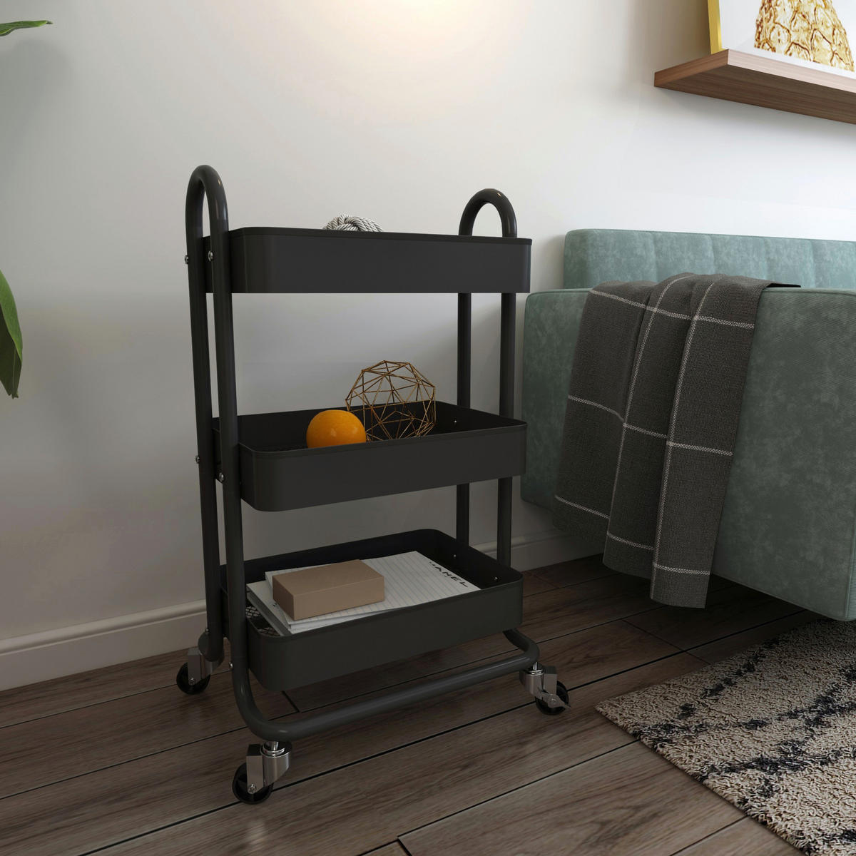 SERVIERWAGEN Pyhäntä - Schwarz, Metall (46/78.5/35cm) - [en.casa]