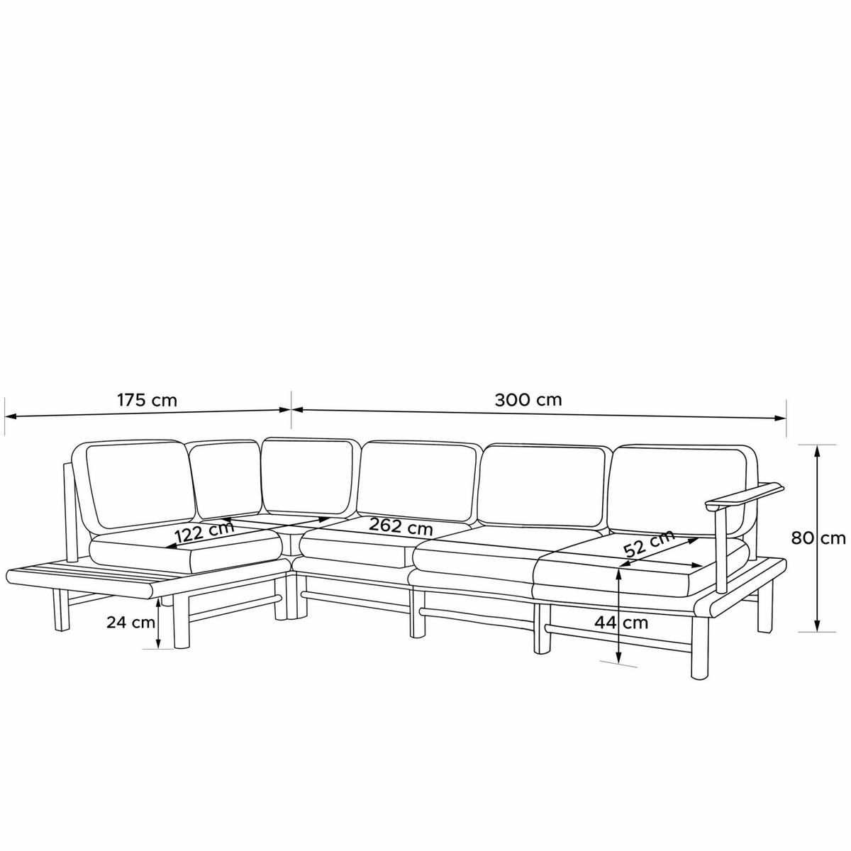 LOUNGESOFA ATREDA links - Grau, Holz/Textil (300/80/175cm) - KONSIMO®