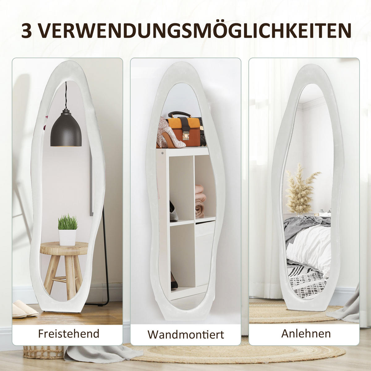 STANDSPIEGEL Weiß 50.0/4.0/160.0cm - Weiß, Glas (4/160/50cm)
