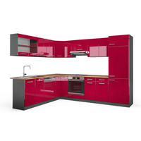 ECKKÜCHE R-Line Rot Hochglanz/Anthrazit 287 x 60 cm , AP Eiche - Anthrazit/Rot, Holzwerkstoff (287/81.6/60cm) - Vicco