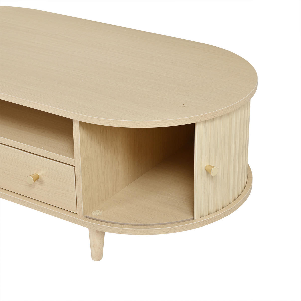 COUCHTISCH Ovales Design mit Rolltür & Schublade - Eichefarben, Holzwerkstoff (50/100/36cm) - Urban Meuble