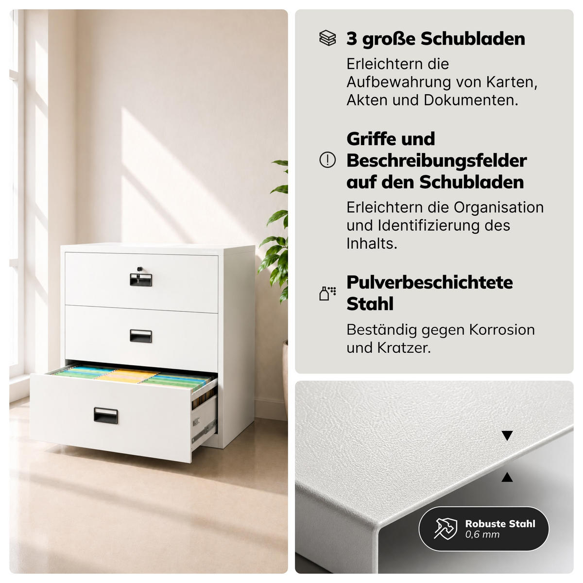 AKTENSCHRANK SARA XL V3 102x90x60 cm - Weiß, Metall (90/102/60cm) - Jan Nowak