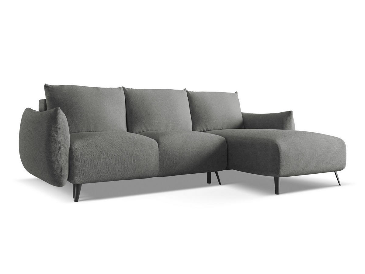 ECKSOFA mit Schlaffunktion Chenille Stoff Grau - Schieferfarben/Schwarz, Textil/Metall (242/162cm) - Makamii