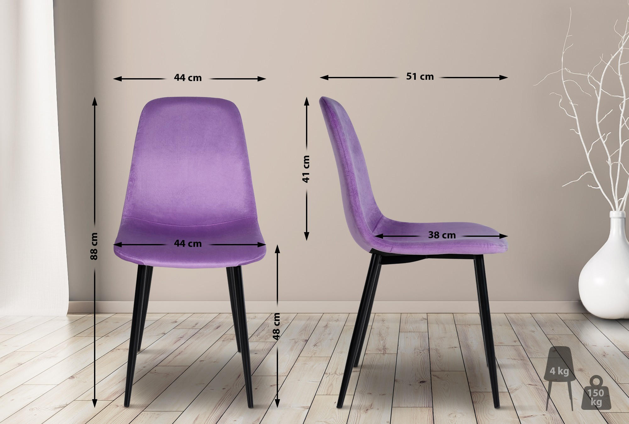Thumbnail - CLP Stuhl, Lila, Textil, 44x88x51 cm, Esszimmer, Stühle, Esszimmerstühle, Vierfußstühle