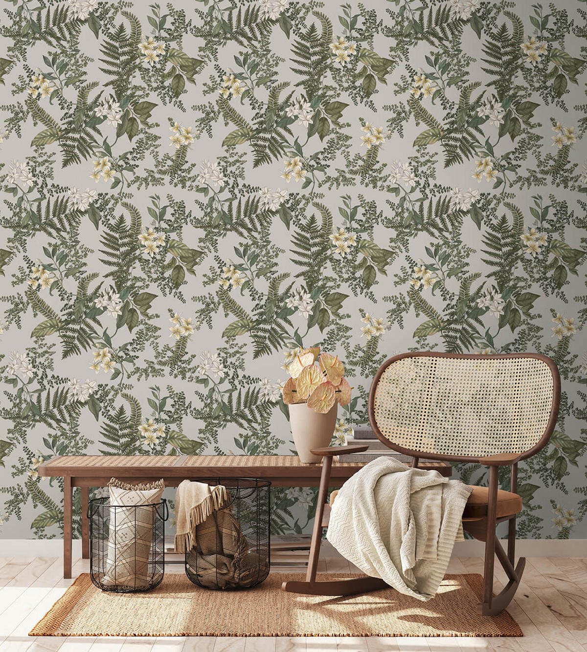 VLIESTAPETE Grün 53/1005 cm - Grau, Textil (53/1cm) - KUNSTLOFT