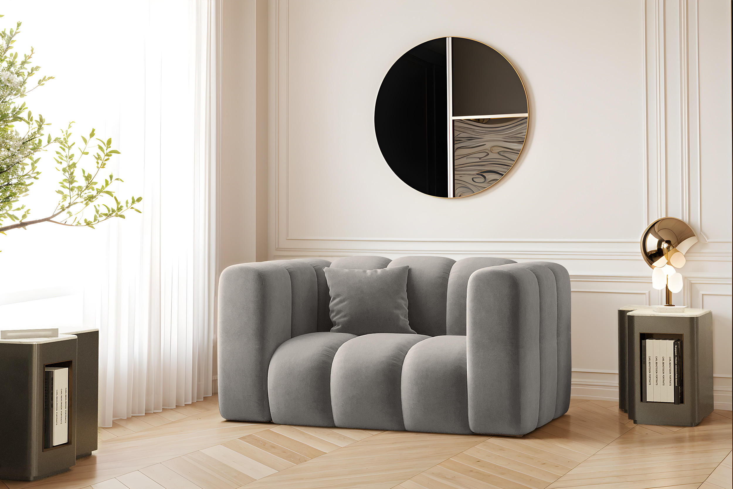 SESSEL, Sofa Grand modular stoff Salvador Grau - Grau, Holz (137/70/89cm) - Kaiser Möbel